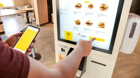 Close up shot of self-ordering kiosk at McDonald's restaurant in Canada. Ottawa Stock Photos