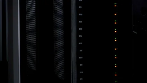 Close-up Shot In Server Room: Insides of the Working Server Rack. Blink Led Stock Footage 109422911