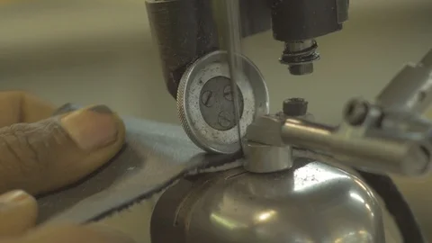 Close up shot of sewing a leather Stock Footage 107971322