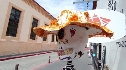 Close-up shot showing a decorated skeleton for the day of the dead in Video stock 240845624