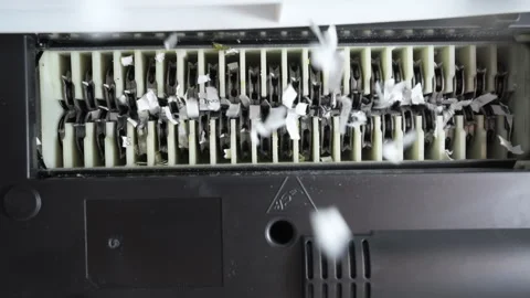 Close up shot of Shredder Cutting white Paper. View From Below, Stock Footage 294159673