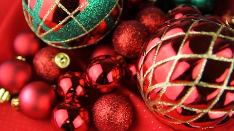 Close up shot of сhristmas decorations Stock Footage 143673157