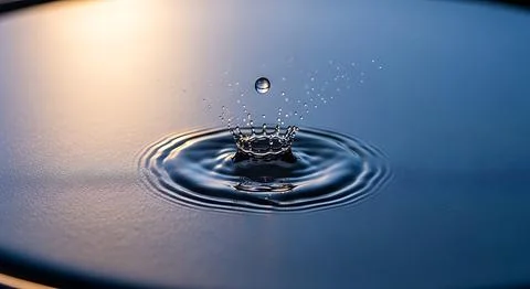Close-up shot of a single water drop creating perfect concentric ripples an.. Illustrazione stock