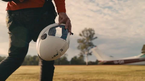 A close-up shot of the skydivers helmet while entering the airplane Stock Footage 263999711