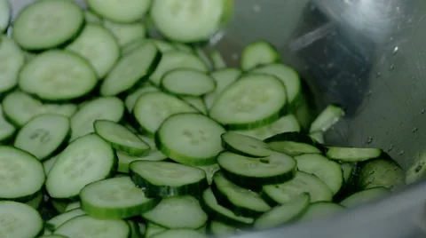 Close up shot slice green fresh cucumber Stock Footage 65806656