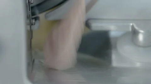 Close up shot slice machine cuts ham and meat Stock Footage 65805977