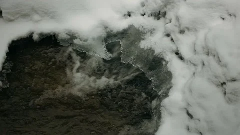 Close up shot of a small stream flowing in winter Stock Footage 195961840