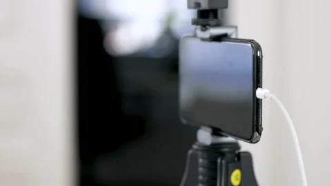 Close Up Shot Of Smartphone On Tripod Stock Footage 135039006