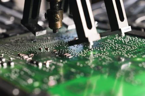 Close-up shot of SMD surface-mount device working on printed circuit board PCB Stock Photos