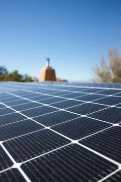 Close shot of a solar panel installation on a rooftop Stock Photos