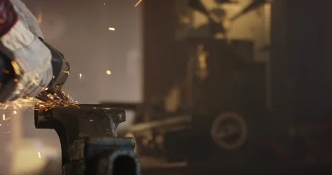 Close-up Shot of Spark Shower of angle Grinder Stock Footage 86230516