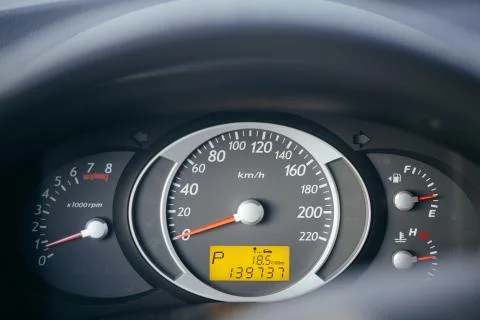 Close up shot of a speedometer Stock Photos