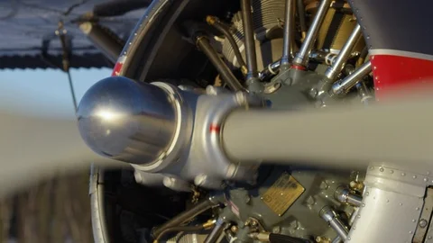 Close up shot of spinning plane propeller during sunny day, Tordrillo Mountain Stock Footage 129127462