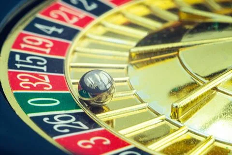 Close up shot of a spinning roulette. Presentation of a luxury casino roulett 写真素材