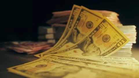 Close up shot of stack of US dollars bills. Big money, cash flow, business Stock Footage 186007749