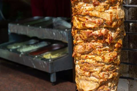 Close up shot of stacked meat roasting Fotos de archivo