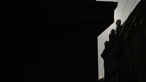 Close up shot of the sun disk. The shot from the ground from the dark place Vidéo 102982783