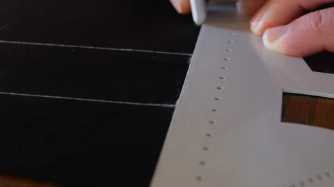 Close up shot of Tailor Hands Tracing Lines on wool Fabric Clothes In fashion Stock Footage 127471805