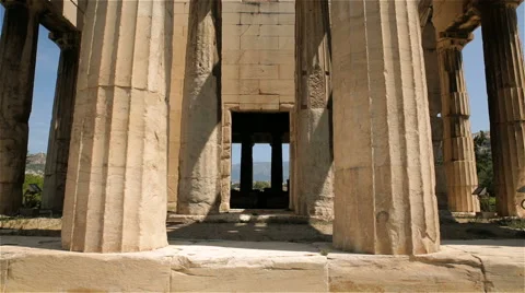 A close up shot of the Temple of Hephaestus in Ancient Agora of Athens, Greece Stock Footage 64410078