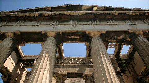 A close up shot of the Temple of Hephaestus in Ancient Agora of Athens, Greece Stock Footage 64410084