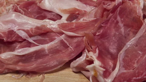 Close up shot of Thin Slices Of Pork Ham Stock Footage 243409726