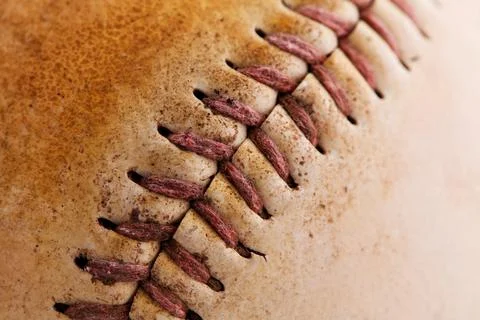 Close-Up Shot Of Threads On Old Baseball Stock Photos
