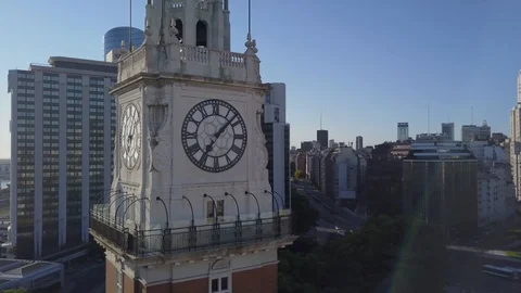 Close up shot of Torre Monumental clock with Retiro neighborhood in Video stock 121253889