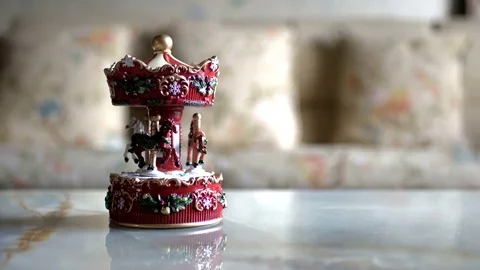 Close up shot of a toy carousel spinning Stock Footage 83397222