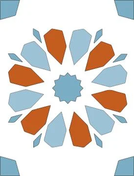 Close-up shot of traditional pattern on metal surface orange and blue colored Stock-Illustration