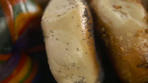 Close up shot of turning bagels Stock Footage 112821493