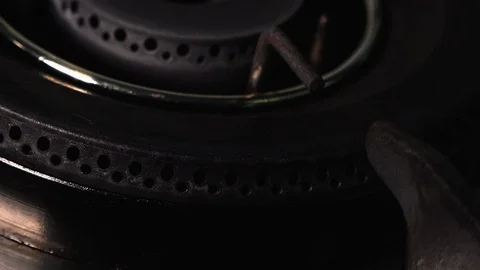Close Shot of Turning on the Gas Ring on the Hob Ready for Cooking Stock Footage 114508644