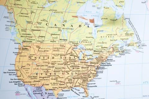 Close up shot of united states map Stock Photos