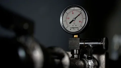 Close-up shot of valves and dials of wine making equipment Stock Footage 76907093