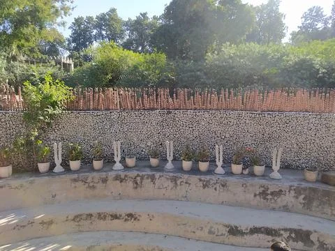 A close up shot of various objects , background in the rock garden. Foto stock