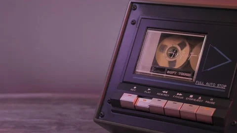 Close up shot of a vintage cassette player, rolling in a seamless loop Stock Footage