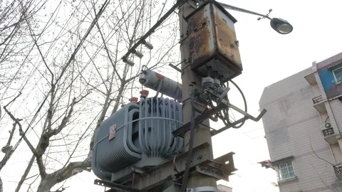 Close shot of a voltage substation Stock Footage 95834632