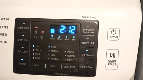 Close up shot of a washing machine in the laundry with detergent Stock Footage 267805183