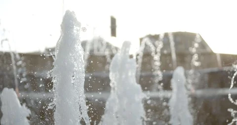 Close-Up Shot Of Water Drops splash Slow Motion spray Of Fountain Stock Footage 94913692