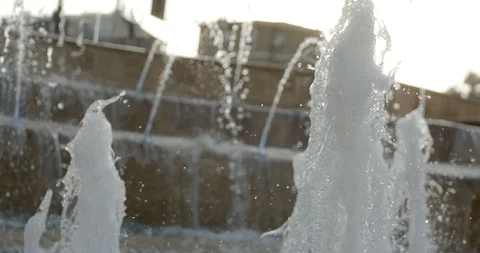 Close-Up Shot Of Water Drops splash Slow Motion spray Of Fountain Stock Footage 94913804