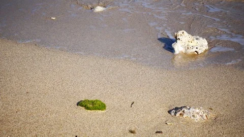 Close Up Shot of Waves Rolling Up White Sand Beach Stock-Footage 124626067