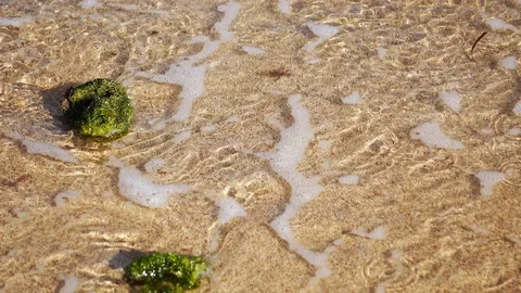 Close Up Shot of Waves Rolling Up White Sand Beach Video stock 124627591