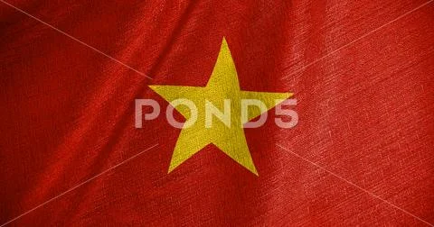 A Close up shot of wavy Vietnamese flag in cotton fabric style. The Vietnam.. PSD Template