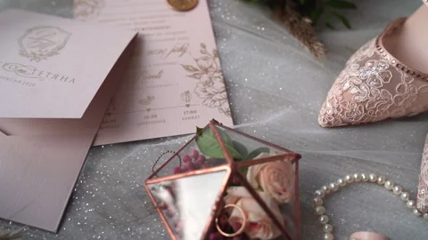 Close shot of wedding details. Nice accessories of the bride. Wedding day Stock Footage 148736259