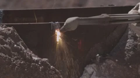 Close up shot of welding torch cutting steel with sparks Stock Footage 56713849