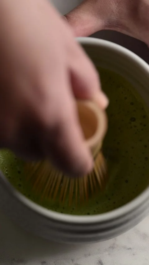  close up shot of whisking matcha Stock-Footage 270800057