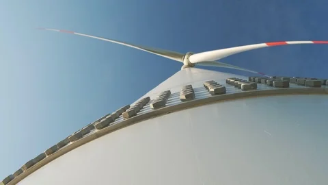 Close-up shot of a wind generator rotating in slow motion. Stock Footage 108018810