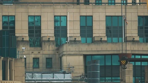 Close Up Shot Windows of Secret Intelligence Service MI6  in London. Video stock 119815552