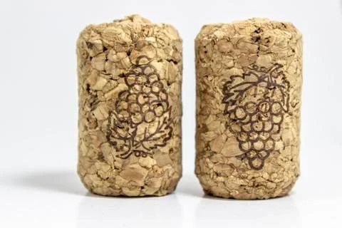 Close-up shot of wine corks with white background Foto stock