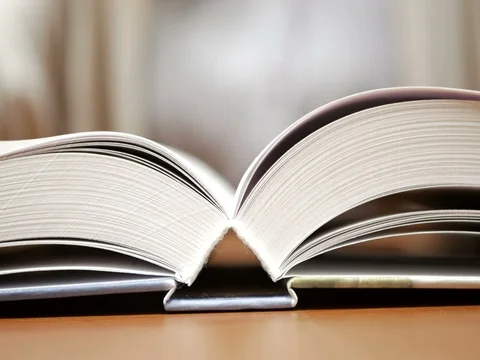 Close up shot of woman's hand reading a book indoors Stock Footage 82201410