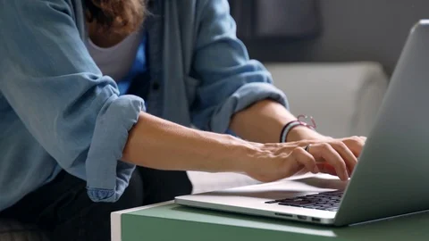Close Up shot of woman's hand working at the laptop. Stock Footage 122661638